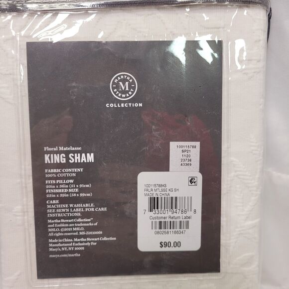 Martha Stewart Collection Floral Matelasse 100% Cotton KING Sham White - Picture 5 of 9